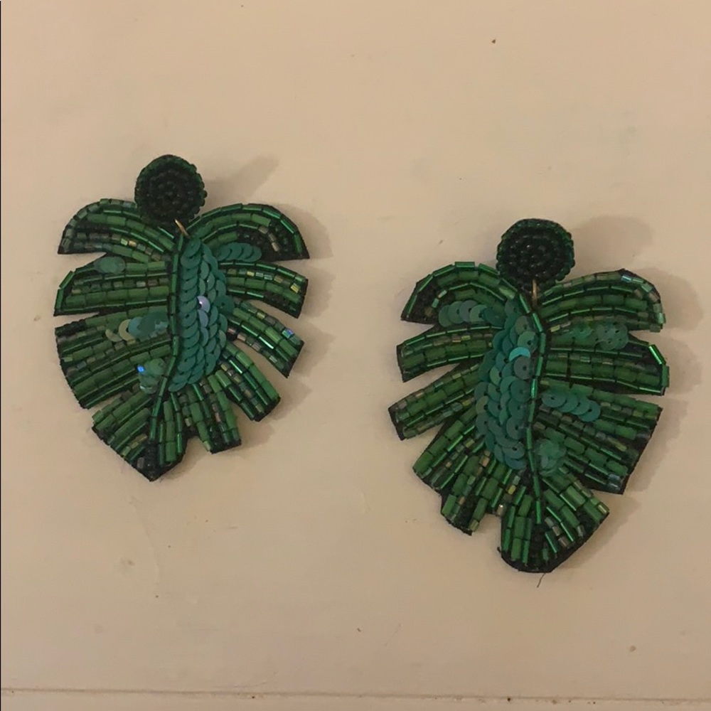 Palm leaf beaded earrings